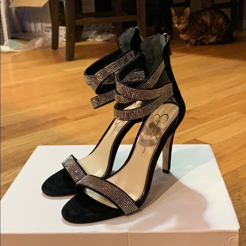 Jessica Simpson Elepina Black Heels w/ Rhinestones